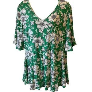 Capsule Your Ultimate Wardrobe Staples Tunic Top Sz L12 Green Floral JerseyKnit